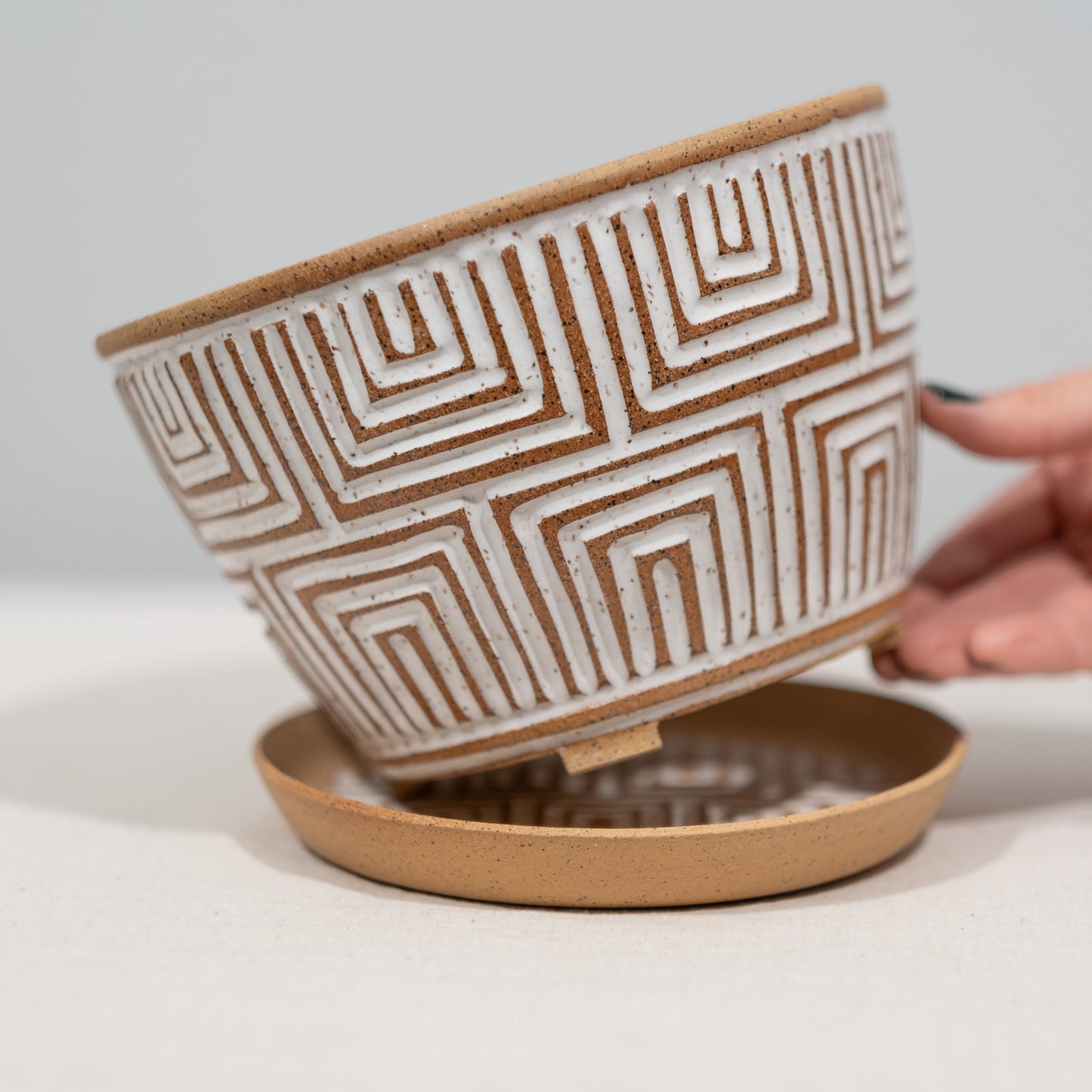 Naked Carved Planter - Large Geometric