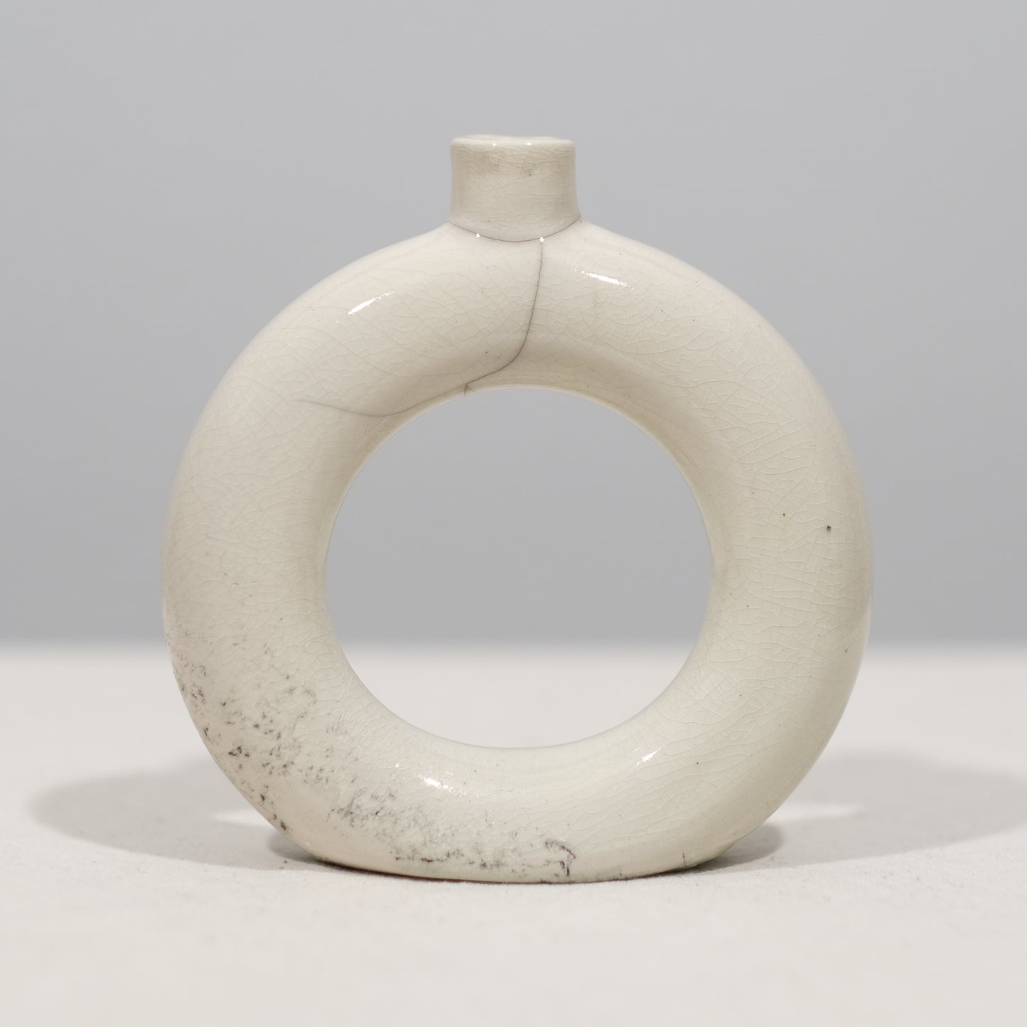 White Crackled Donut Vase