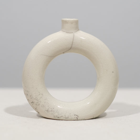 White Crackled Donut Vase