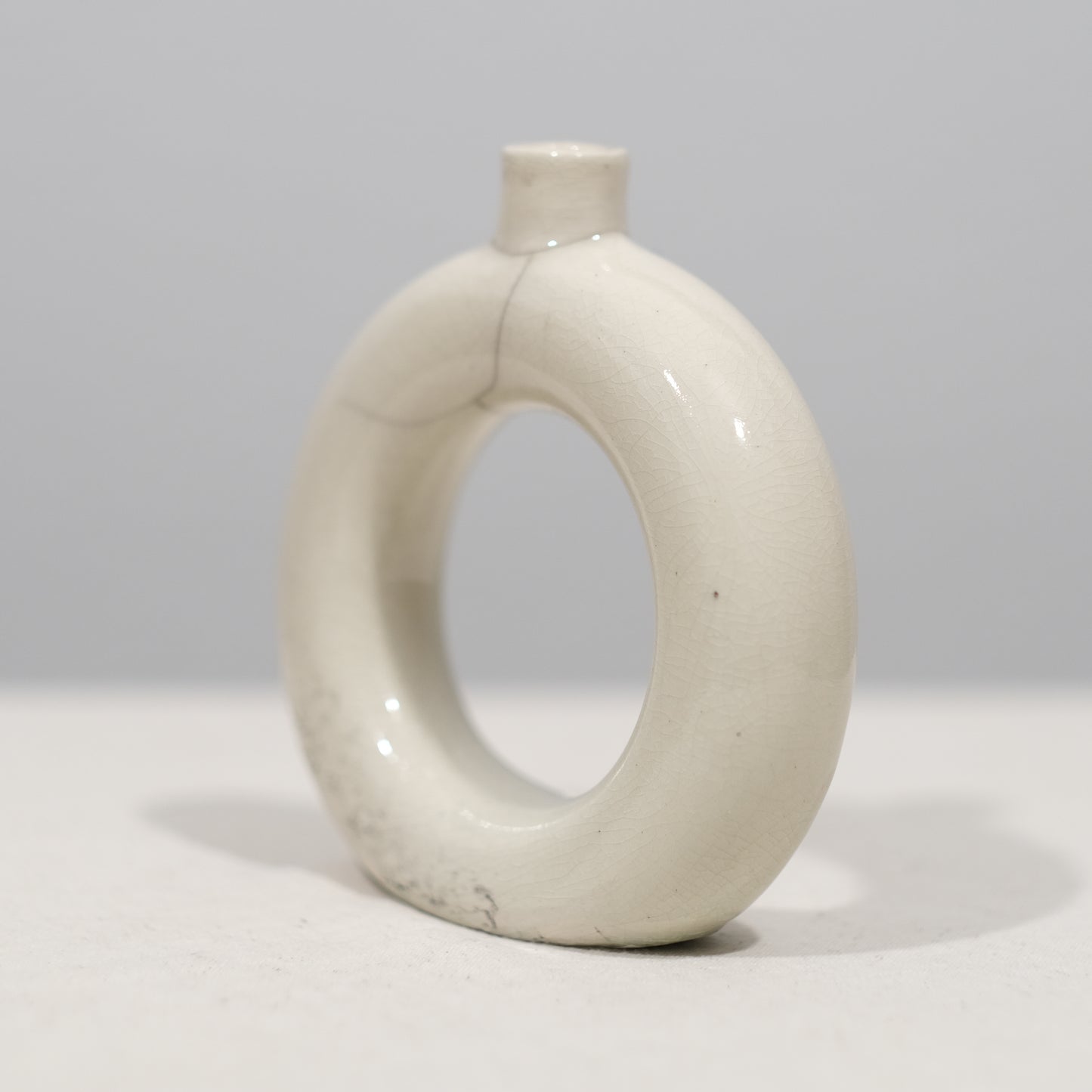 White Crackled Donut Vase