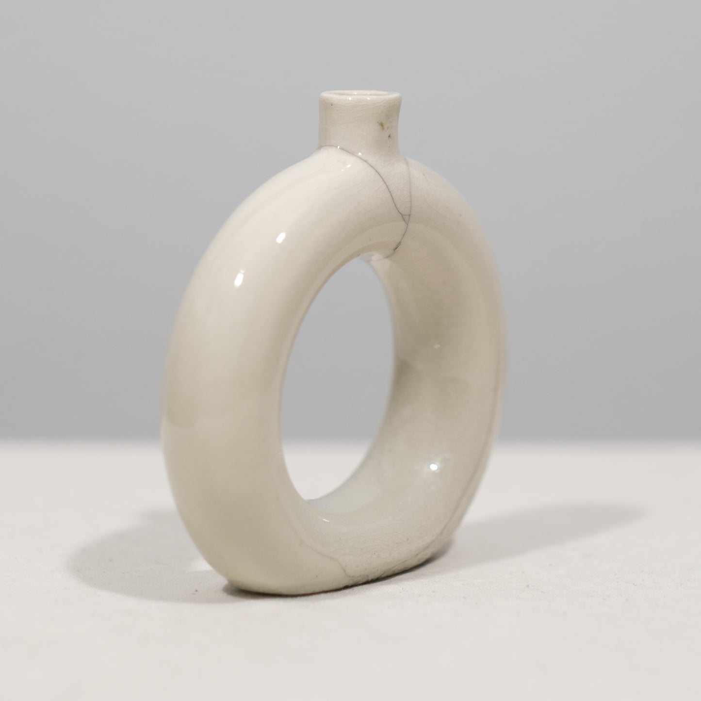 White Crackled Donut Vase