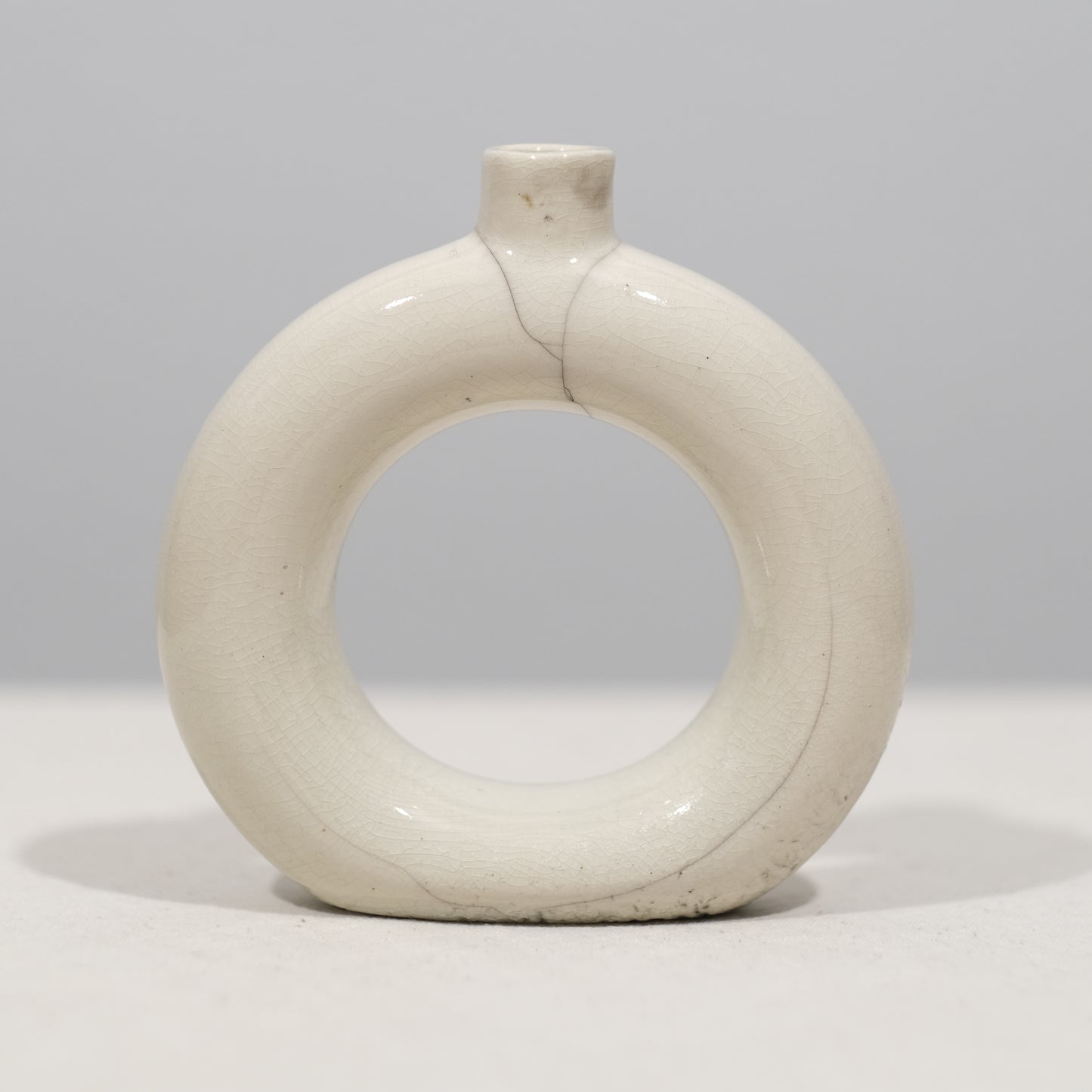 White Crackled Donut Vase