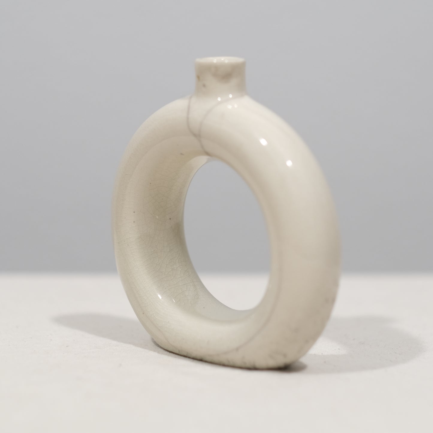 White Crackled Donut Vase