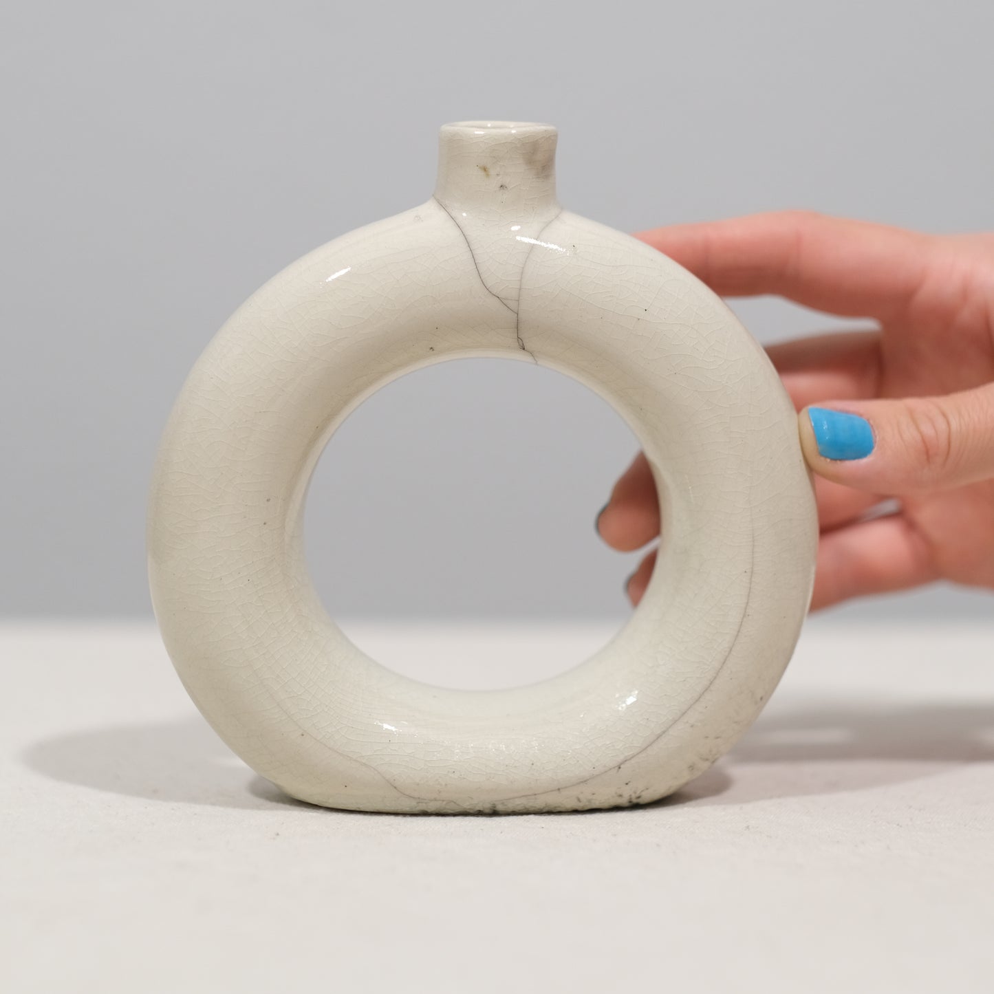 White Crackled Donut Vase