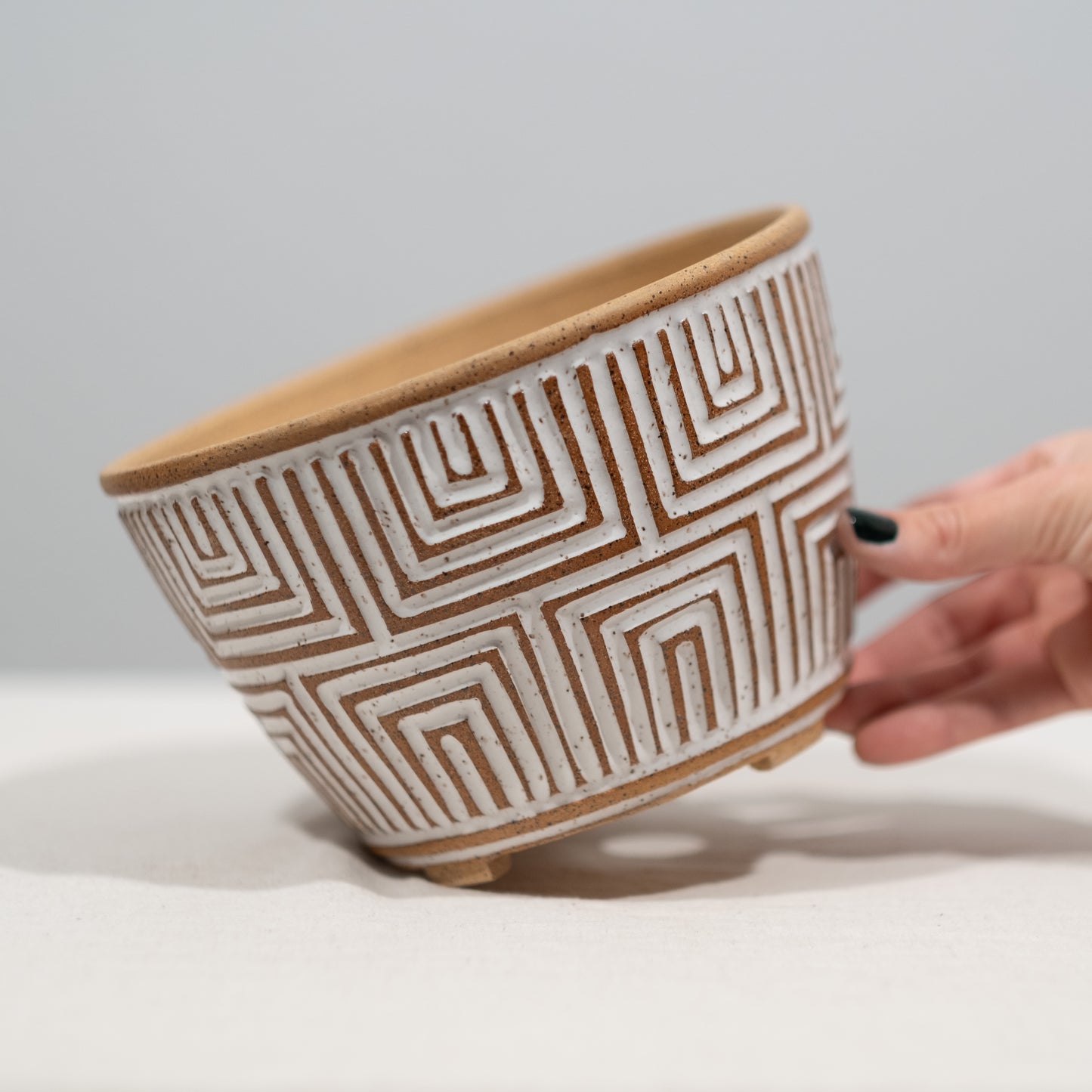 Naked Carved Planter - Large Geometric