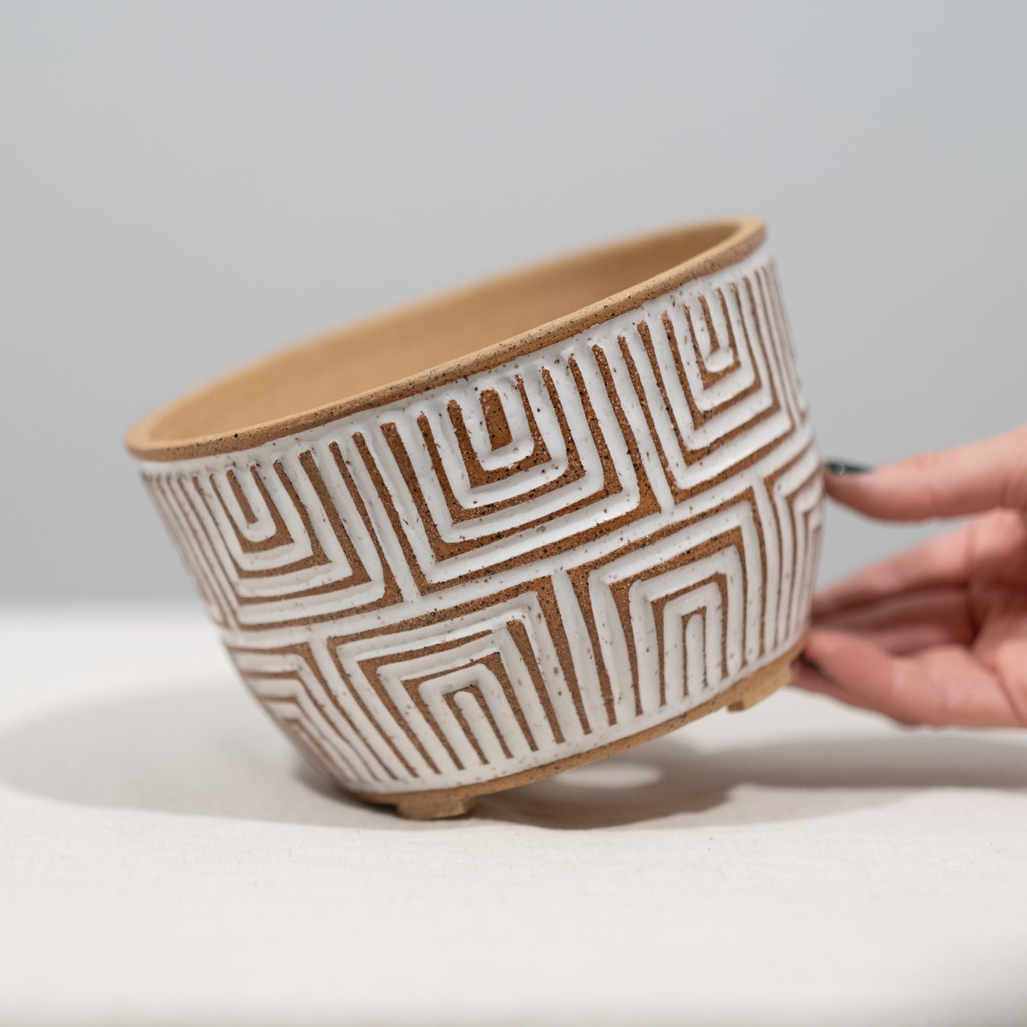 Naked Carved Planter - Large Geometric 2