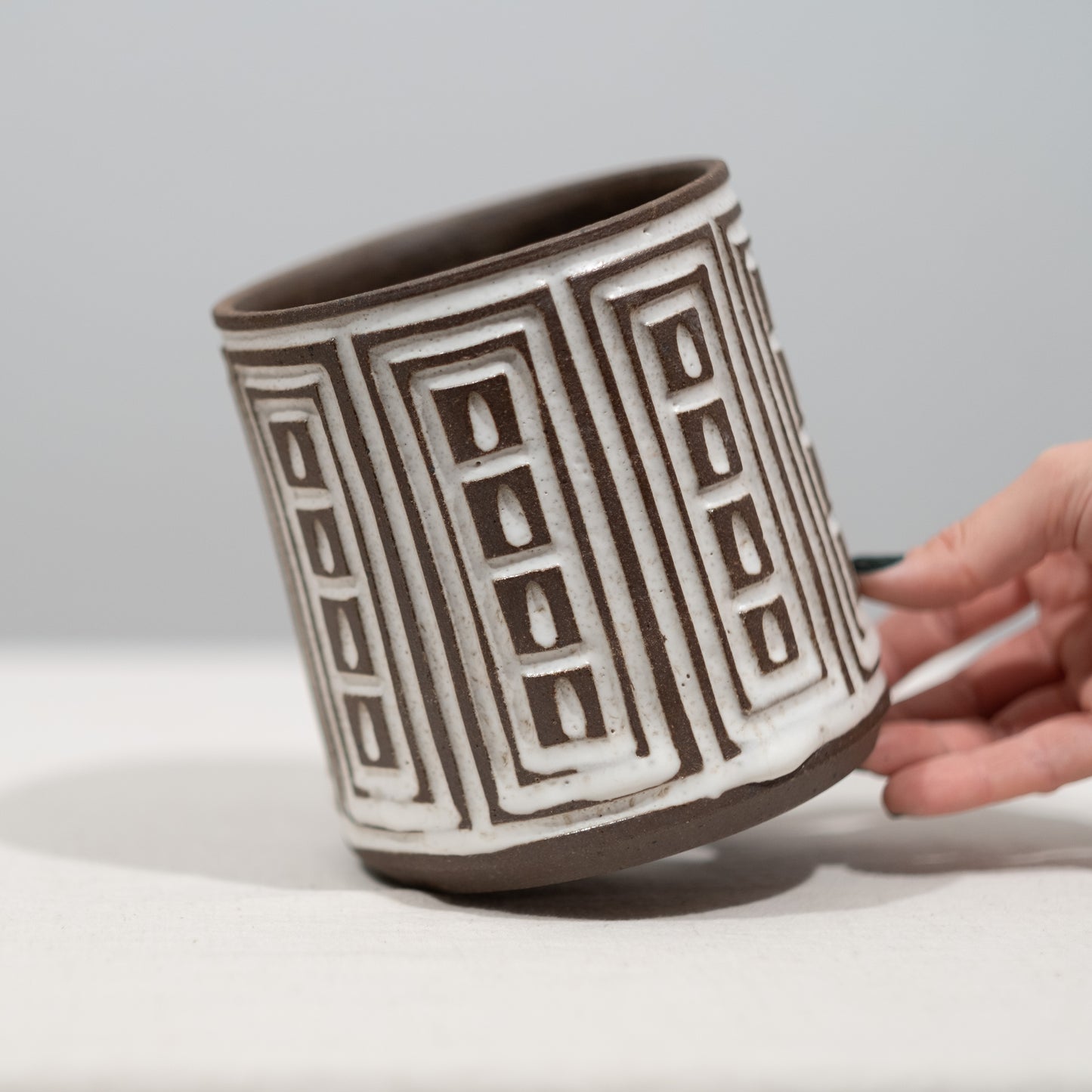 Umber and White Carved Planter