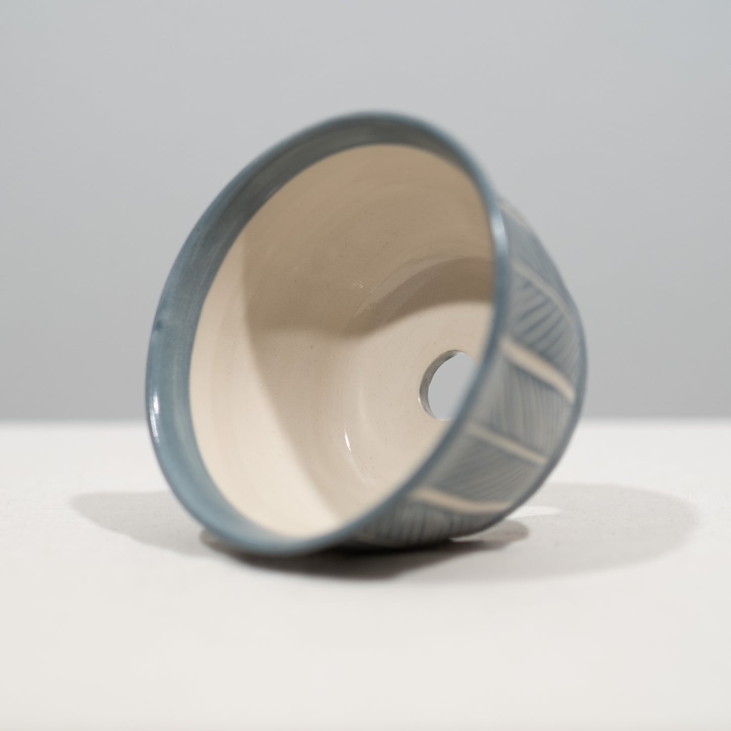 Blue Herringbone Carved Planter