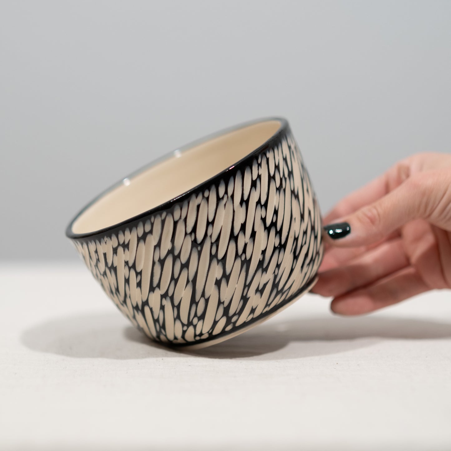 Black and White Sgraffito Carved Bowl