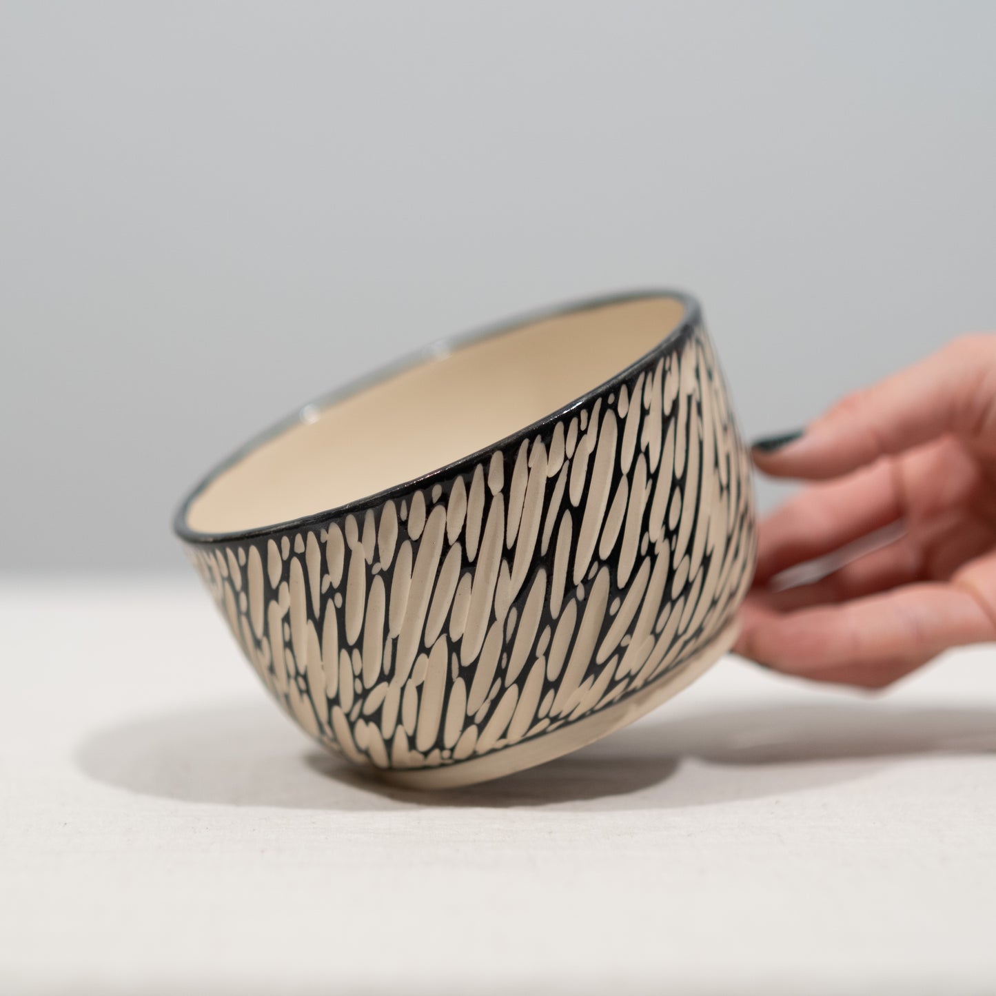 Black and White Sgraffito Carved Bowl