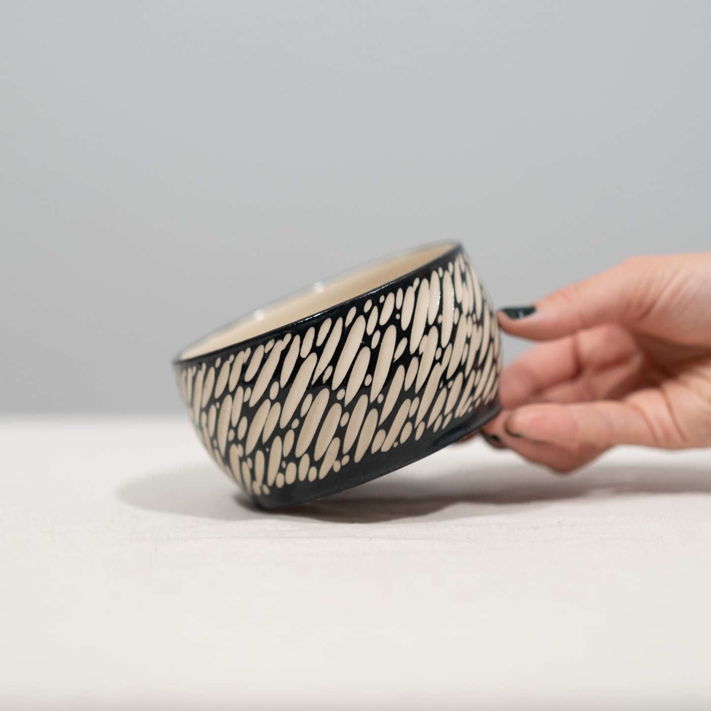 Black and White Sgraffito Carved Bowl - Smaller