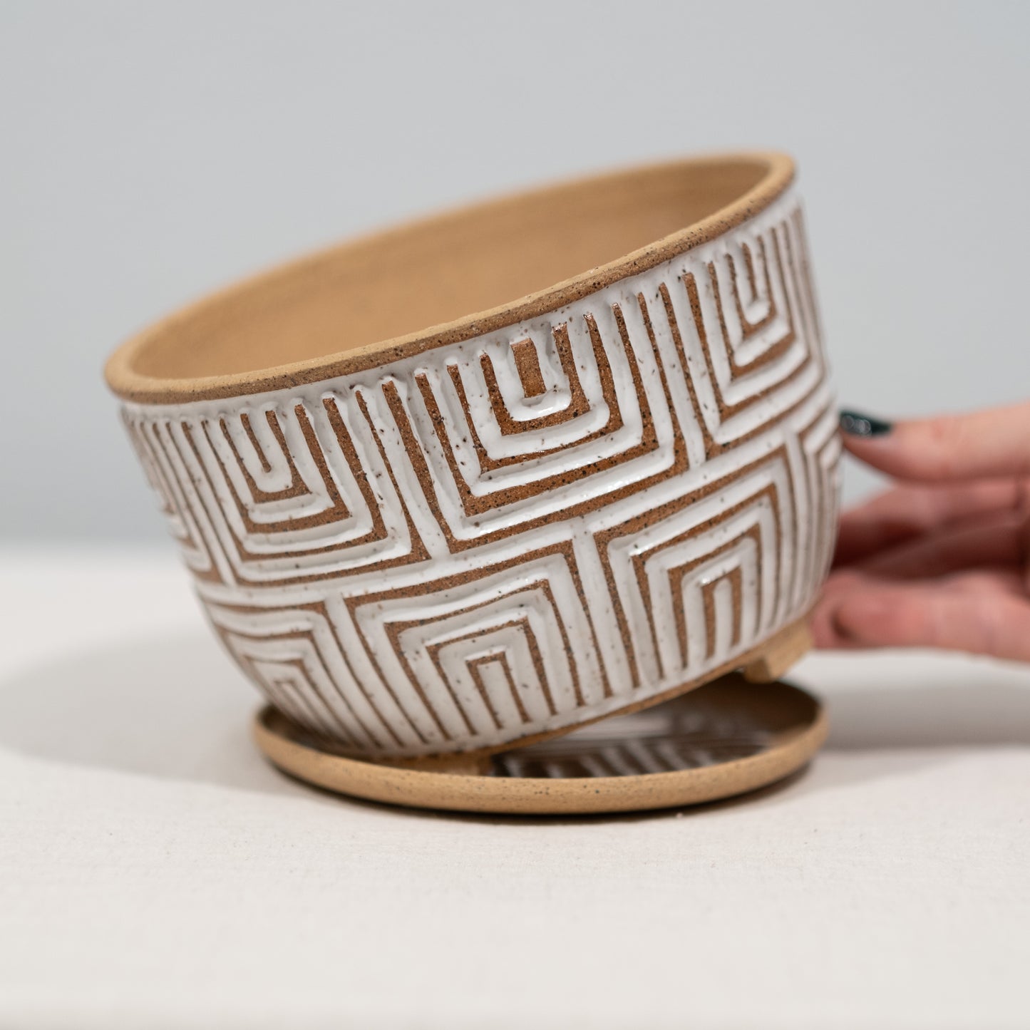 Naked Carved Planter - Large Geometric 2